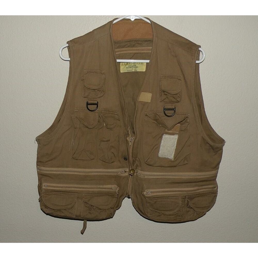 Safari Club Men’s Large Fishing Vest Brown Zipper Front 25 Pocket